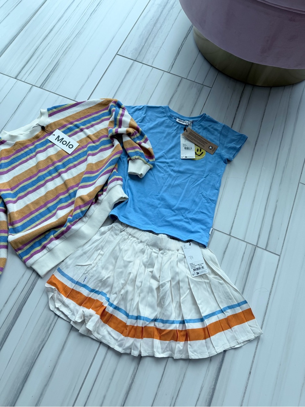 Molo Striped Sweatshirt in White, Orange, Blue & Pink